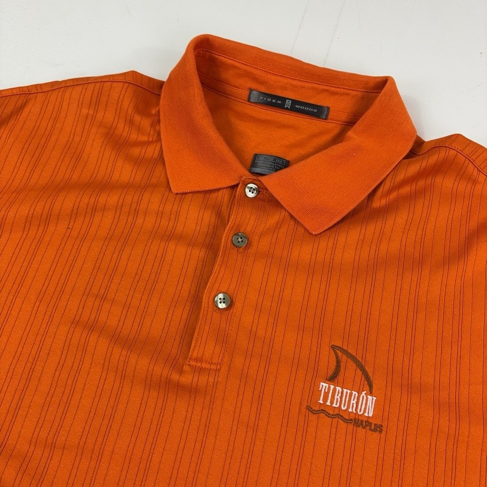 Tiger Woods Dri-FIT Polo Shirt Mens 2XL Orange Striped Golf Tiburon Naples